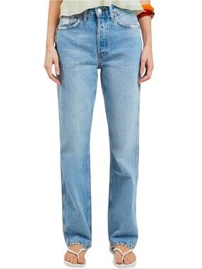 Re/Done 90s High Rise Loose Straight Leg Jeans Organic Cotton Worn Blue 30